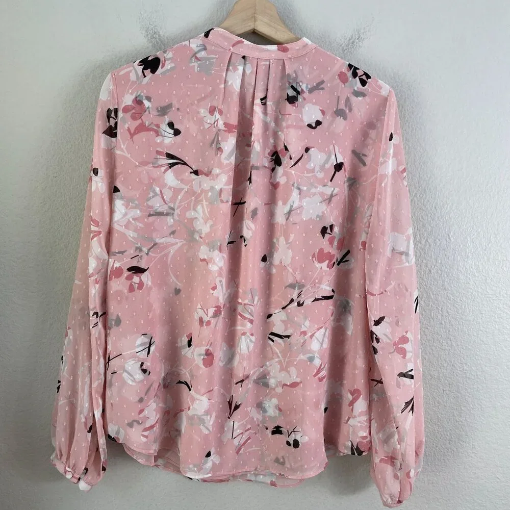 White House Black Market Womens 14‎ Petite Floral Blouse Long Sleeve V Neck Pink